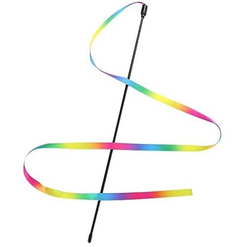 Fukua Rainbow Cute Scratching Playing Ribbon Cat Toy Training Interactive Stick Tease Cat Rod Pet Supplies(5 Pcs)