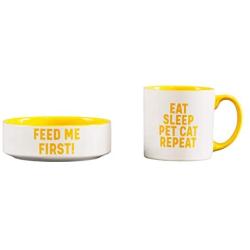 Wild & Woofy Ceramic Coffee Mug & Feed Me First Cat Food Bowl Set