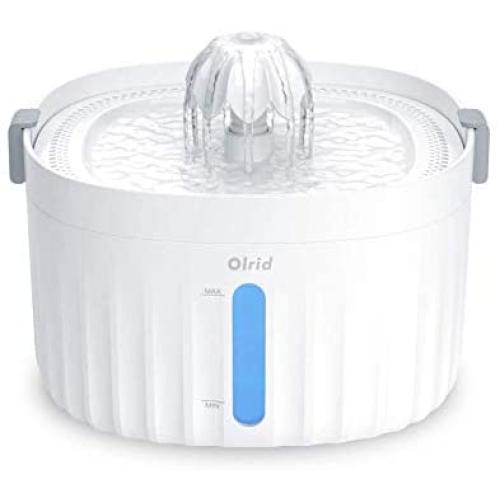Olrid Cat Water Fountain, 1.9L Pet Water Dispenser with Side Clamp, Intelligent Auto Shut Off, Easy Clean Design, Ultra-Quiet Pump, Water Level Window, and LED Light