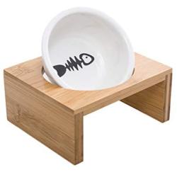 DUILU Ceramic Cat Food Bowl with Stand Raised Cat Food Feeding Bowl-Easy to Clean