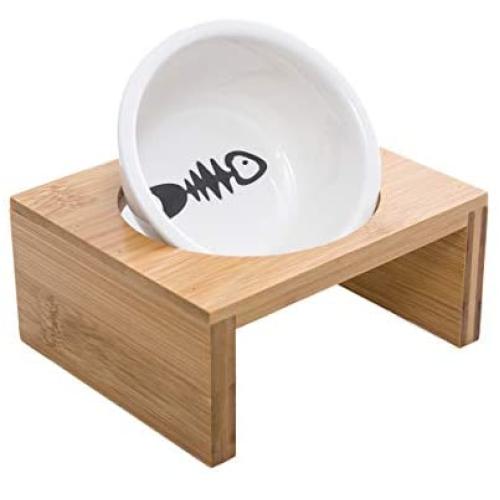 DUILU Ceramic Cat Food Bowl with Stand Raised Cat Food Feeding Bowl-Easy to Clean