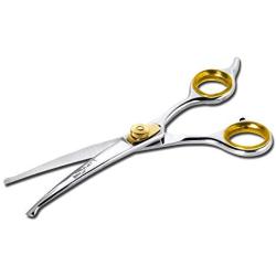 Sharf Dog Grooming Scissors, Gold Touch 6.5 Inch Curved Sharp Professional Pet Grooming Shear with Safety Round Tip, Ball Point for Safe and Easy Use Even for Nose, Ear and Face