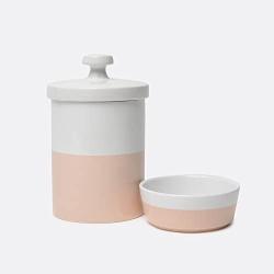 Waggo Ceramic Small Rose Dipper Dog Bowl and Air Tight Treat Jar Set - Rose