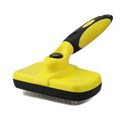 Dogs Retractable Grooming Self Cleaning Slicker Brush for Long Haired Dog Brush for Puppies Cat Brush for Shedding Medium Hair Short Hair Matted Hair Curly Hair Pet (Yellow)