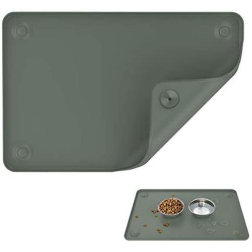VavoPaw Pet Feeding Mat, Waterproof Raised Edge Dog Cat Food Feeding Mat Food Grade Silicone Non Slip Mat Dog Bowl Placemat XL 24'' x 16'' / 60 x 40 cm - Celadon
