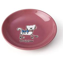 PetRageous 11035 Silly Kitty Dishwasher and Microwave Stoneware Cat Saucer 5-Inch Diameter 2.5-Ounce Capacity for Wet or Dry Cat Food Great For All Cats of All Sizes, Pink