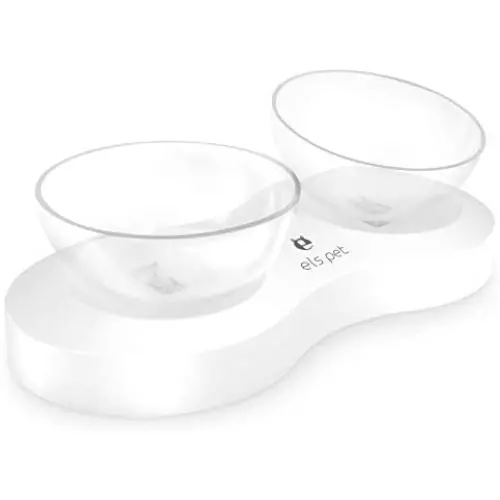 QUXIANG Double Dog Bowls Elevated Cat Food Water Bowls 0/20° Tilted Design Neck Guard Pet Raised Stand Double Transparent Plastic Bowl with Anti Slip Stand for Cats and Small Dogs