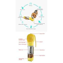 JSHOPS 4 in 1 Portable Travel Bowl for Dog - Water Bottles Dispenser Food Bowl Poop Cleaning Tools Poop Bag Food Grade BPA Free Multi-Function Outdoor Pet Tools 1PC Yellow Color 300ML