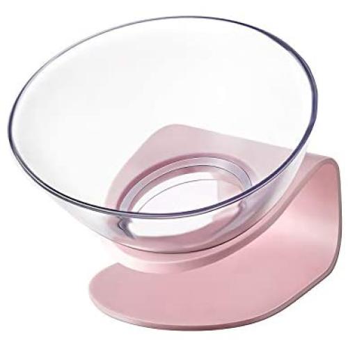 ZEXPRO Transparent Plastic Bowl Elevated Stand Detachable for Cats and Small Dogs with Anti Slip Tilted Design 15 Degree Pet Food Water Feeder