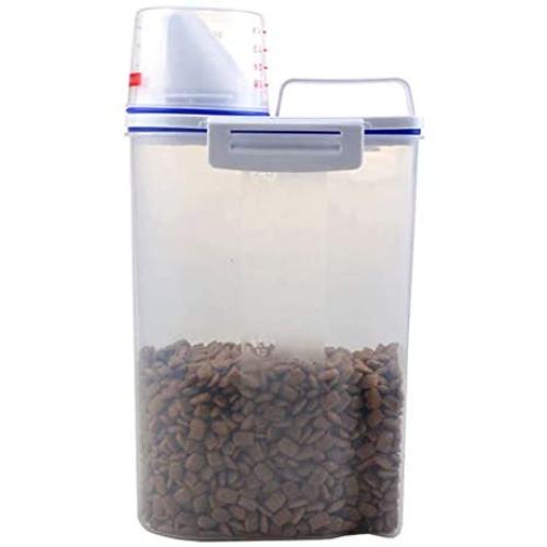 Jzenzero Pet Food Storage Container Airtight Dog Cats Foods Container with Measuring Cup Clear 2.5L