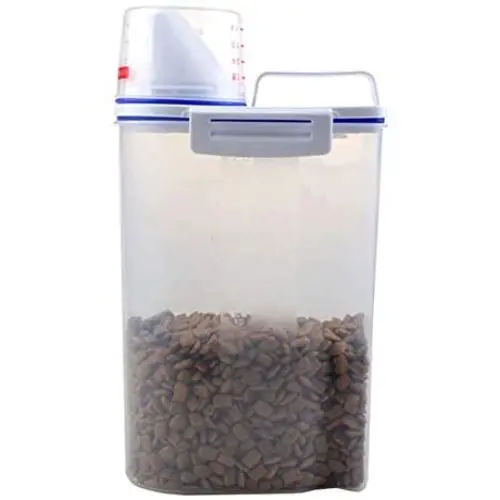 Jzenzero Pet Food Storage Container Airtight Dog Cats Foods Container with Measuring Cup Clear 2.5L Jzenzero Pet Food Storage Container Airtight Dog Cats Foods Container with Measuring Cup Clear 2.5L
