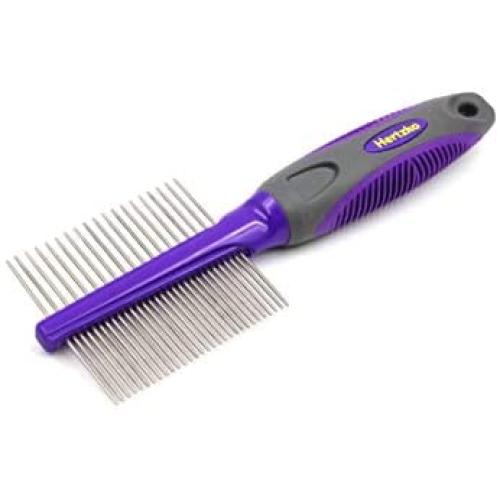 Hertzko Double Sided Pet Comb Dog and Cat Grooming Comb - Closely Spaced Teeth removes Dirt and shed Hair While The Wider Spaced Pins is Great for Detangling and Loosening Dead Undercoat Fur