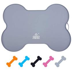Super Design Silicone Waterproof Placemat - Bone Shaped Pet Feeding Mat, Silicone Raised Lip Non Spill Dog Cat Bowl Mat