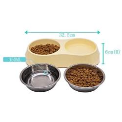 Double Dog Cat Bowls Double Food-Grade Melamine Premium Stainless Steel Pet Bowls Pet Food Water Feeder for Medium pet No More Than 40 pounds