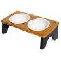 LOVENE Eco-Friendly Elevated Dog and Cat Double Noise-Free Stoneware Ceramic Raised Pet Bowls and Wooden Frame Set, Elevated Pet Feeder