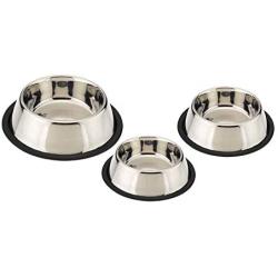 King International Stainless Steel Dog Bowls with Anti-Skid Rubber Base Set of 3- Small (16 Oz) Medium (24 Oz) Large (32 Oz)- Pet Feeding Bowl for Dogs, Puppy Cat and Kitten-Feed water wet food treats