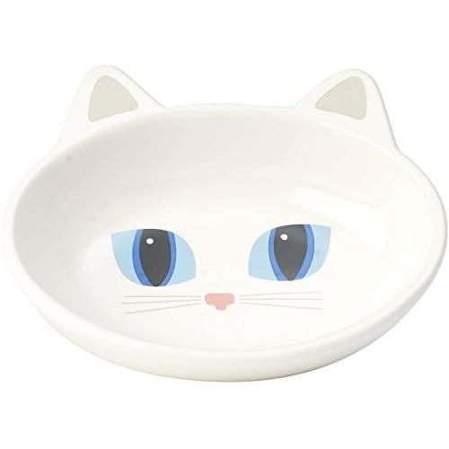 PetRageous 10012 Oval Frisky Kitty Stoneware Cat Bowl 5.5-Inch Wide and 1.5-Inch Tall Saucer with 5.3-Ounce Capacity and Dishwasher and Microwave Safe is Great for Cats, White