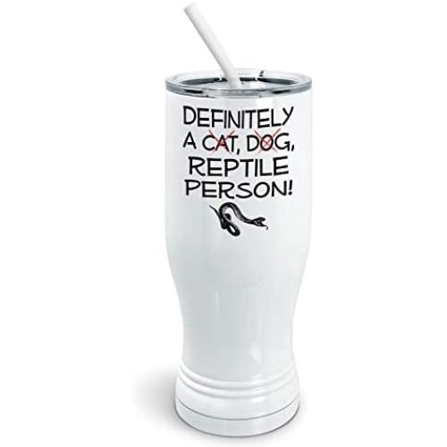 PixiDoodle Definitely A Reptile Person - Snake And Lizard Lover Pilsner Tumbler with Spill-Resistant Slider Lid and Silicone Straw (20 oz Pilsner, White)