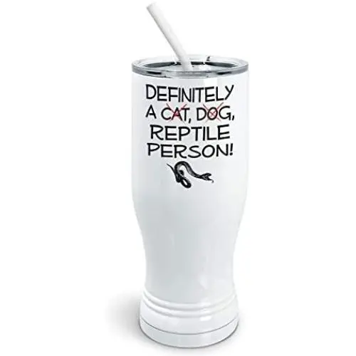 PixiDoodle Definitely A Reptile Person - Snake And Lizard Lover Pilsner Tumbler with Spill-Resistant Slider Lid and Silicone Straw (20 oz Pilsner, White)