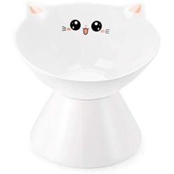 Lollimeow Ceramic Raised Cat Bowls, Elevated Food or Water Bowls, Stress Free, Backflow Prevention, Dishwasher and Microwave Safe, Lead & Cadmium Free