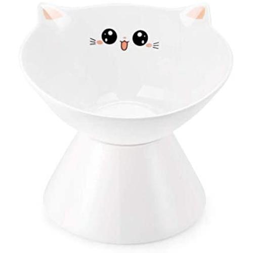 Lollimeow Ceramic Raised Cat Bowls, Elevated Food or Water Bowls, Stress Free, Backflow Prevention, Dishwasher and Microwave Safe, Lead & Cadmium Free
