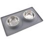 ALBOLET Double Dog Bowls with Mat,Double Stainless Steel Dog Food and Water Bowls(26.5 oz for Each Bowl), No Spill Non-Skid Silicone Mat Pet Feeder Bowl for Dogs,Grey