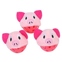 ocijf179 Cat Toy 3Pcs Frog Pig Shape Plush Bell Hollow Out Round Ball Cat Kitten Interactive Toy - Pink Pig