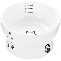 Cat Bowl, Raised Cat Food Bowls Anti Vomiting, Elevated Cat Water Bowl That Protect Pets Spine and Make Cats Feel Comfortable, with Tick Marks to Prevent Overfeeding