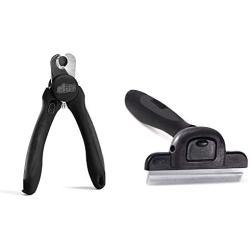 Gorilla Grip Pet Nail Clipper and Pet Grooming Brush, Both in Black Color, Clipper Includes Built in Nail File, Brush Reduces Shedding, 2 Item Bundle