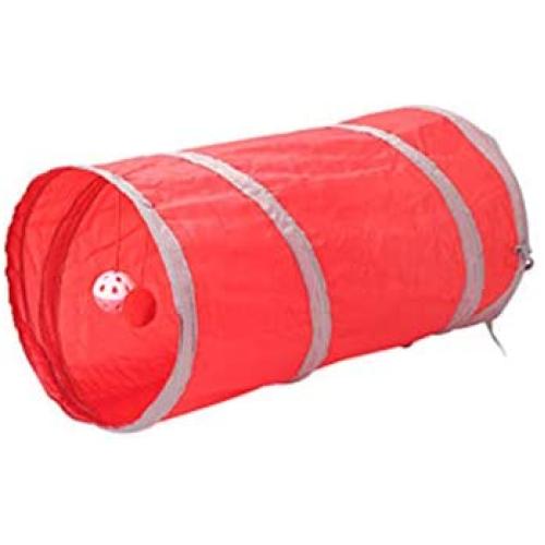 IOSHAPO Cat Tunnel Toy Funny Pet 2 Holes Play Tubes Balls Collapsible Crinkle Kitten Toys Puppy Ferrets Rabbit Play Dog Tunnel Tubes,Red