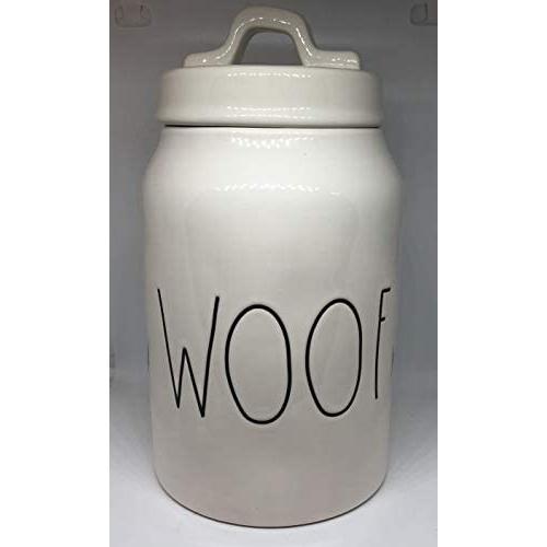 Rae Dunn WOOF LL Dog Treat Food Canister White Ceramic With Lid