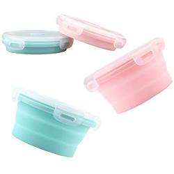 LUTER 2 Pieces Collapsible Dog Bowls Silicone Food Water Travel Bowl with Lids Portable Expandable Pet Feeding Watering Cup Dish for Walking Kennels Camping 350ml (12x12x3cm) (Pink & Blue)