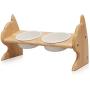 SCOGKATT CS Premium Elevated Dogs and Cats Feeder, Double Bowl Raised Stand with Ceramic Bowls Included. Made from Natural Rubber Wood Perfect for Small Dogs and Cats