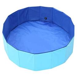 Foldable Pet Dog Swimming Pool, YXFT Portable Non-Slip Outdoor Dog Bath Tub with Drain, Folding Thick PVC Pet Swim Pool for Dogs, Cats, Kids (32 x 8 inch, Blue)