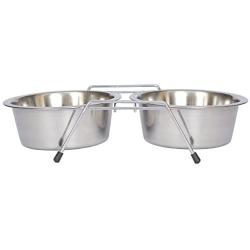 Iconic Pet 12-Cup Stainless Steel Double Diner with Wire Stand for Dog or Cat