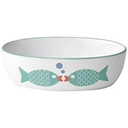 PetRageous 13057 Bubble Fish Oval Dishwasher Safe Stoneware Cat Bowl 6.5-Inch Long 4-Inch Wide 2-Inch Tall 2-Cups Capacity for Cats, White PetRageous 13057 Bubble Fish Oval Dishwasher Safe Stoneware Cat Bowl 6.5-Inch Long 4-Inch Wide 2-Inch Tall 2-Cups Capacity for Cats, White