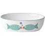 PetRageous 13057 Bubble Fish Oval Dishwasher Safe Stoneware Cat Bowl 6.5-Inch Long 4-Inch Wide 2-Inch Tall 2-Cups Capacity for Cats, White