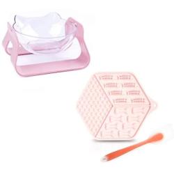 GAPZER 15° Adjustable Detachable Raised Cat Food Water Bowl & Dog Lick Mat Slow Feeders for Anxiety Relief Boredom Buster (Pink)