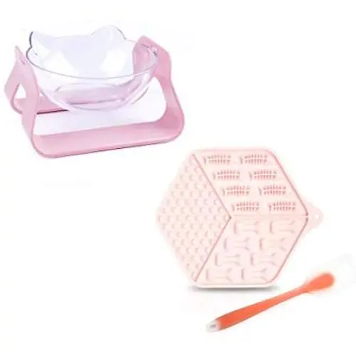 GAPZER 15° Adjustable Detachable Raised Cat Food Water Bowl & Dog Lick Mat Slow Feeders for Anxiety Relief Boredom Buster (Pink) GAPZER 15° Adjustable Detachable Raised Cat Food Water Bowl & Dog Lick Mat Slow Feeders for Anxiety Relief Boredom Buster (Pink)