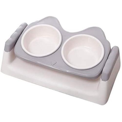 ocijf179 Pet Feeding Bowl Cat Dog Double Bowls Drinking Feeding Feeder Water Dispenser Food Container - Green