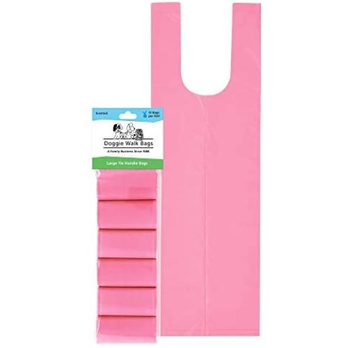 Doggie Walk Bags Large Dog Waste Bags on a Roll with Easy Tie Handles, Extra Thick and Strong Poop Bags, 72 Count, Scented, 5.5 x 5.5 x 17 Inches, Pink/Scented (THB6-PNK)