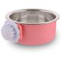 Crate Dog Bowl Removable Stainless Steel Water Food Feeder Bowls Cage Coop Cup for Cat Puppy Bird Pets (Small, Pink)