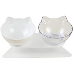 ocijf179 Cat Bowl Double/Single Cat Dog Water Food Bowl with Raised Stand Pet Feeder Supplies - Black + Clear Double Bowl