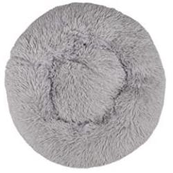 Mind Reader Plush Faux Fur Donut Pet Cuddler, Shaggy Round Comfortable Bed for Dogs, 23'' x 23'', Gray