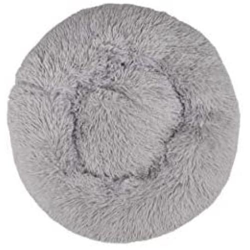 Mind Reader Plush Faux Fur Donut Pet Cuddler, Shaggy Round Comfortable Bed for Dogs, 23'' x 23'', Gray