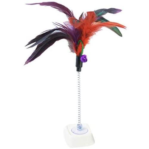 Pudwy 1/2/3/5/10 pcs Interactive Elastic Rod Chick Fish Pets Toys with Bells Cat Play Feather Toys Fishing Stick Random Color