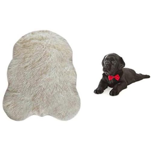 iHappyDog Luxury Faux Fur Orthopedic Dog Bed, Memory Foam Dog Bed​ for​ Small, Medium, Large and XL Pets, Fluffy Pup Rug with Waterproof ​and ​Washable Soft Cover, Bone White