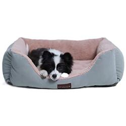 Orthopedic Pink Pet Beds for Small and Medium Dogs Calming Bed 25’’x21’’ Bolster Anxiety Dog Beds Padded Rim Bolster Pet Sleeping Sofa Bed with Warmer for Dogs and Cats