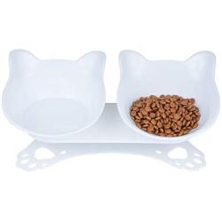 Joyshare Double Cat Food Bowls with Raised Stand, 15°Tilted Platform Cat Feeders Water Bowl, Stress-Free for Cats and Small Dogs, Non Slip and Durable, Gift for Pets