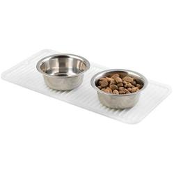 mDesign Premium Quality Pet Food and Water Bowl Feeding Mat for Dogs and Puppies - Waterproof Non-Slip Durable Silicone Placemat - Raised Edges, Food Safe, Non-Toxic - Small - White